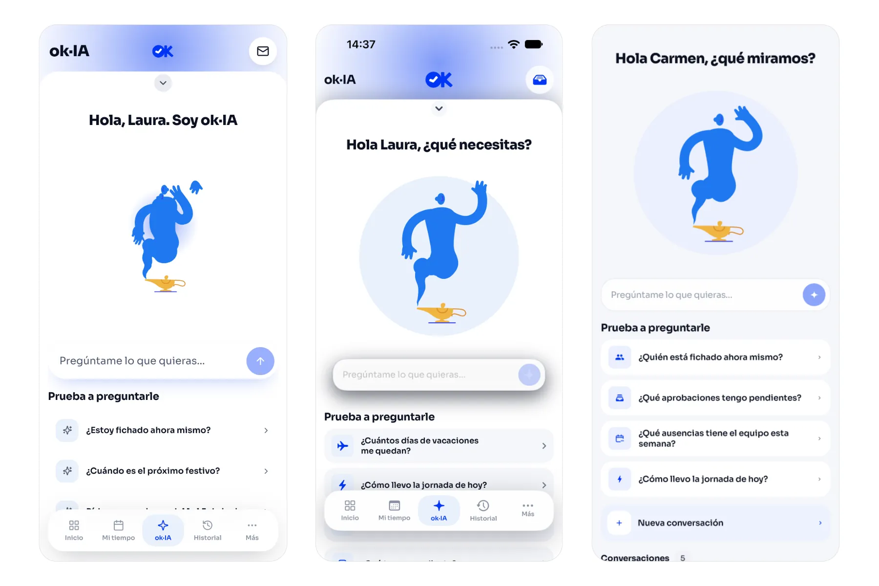 ok·IA, el asistente de OkTime, en la versión web, en iPhone y en Android